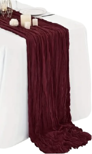 Burgandy cheesecloth table runner
