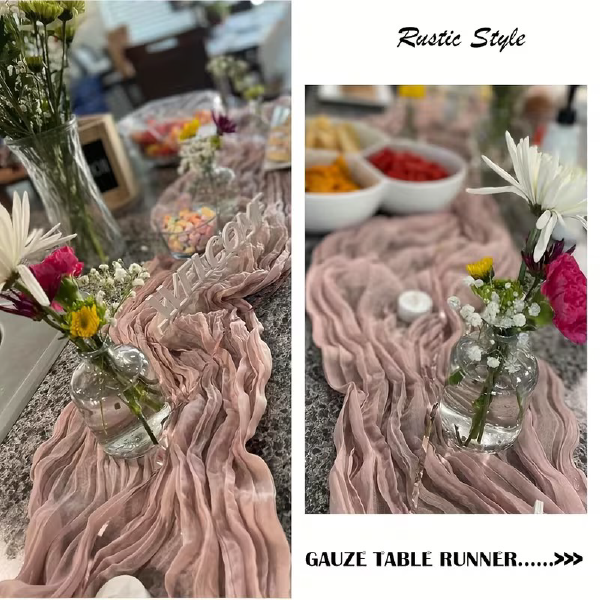 Dusty pink cheesecloth table runner